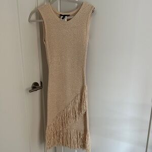 BCBGMaxAzria Tan Midi Dress with Fringe Detail XXS